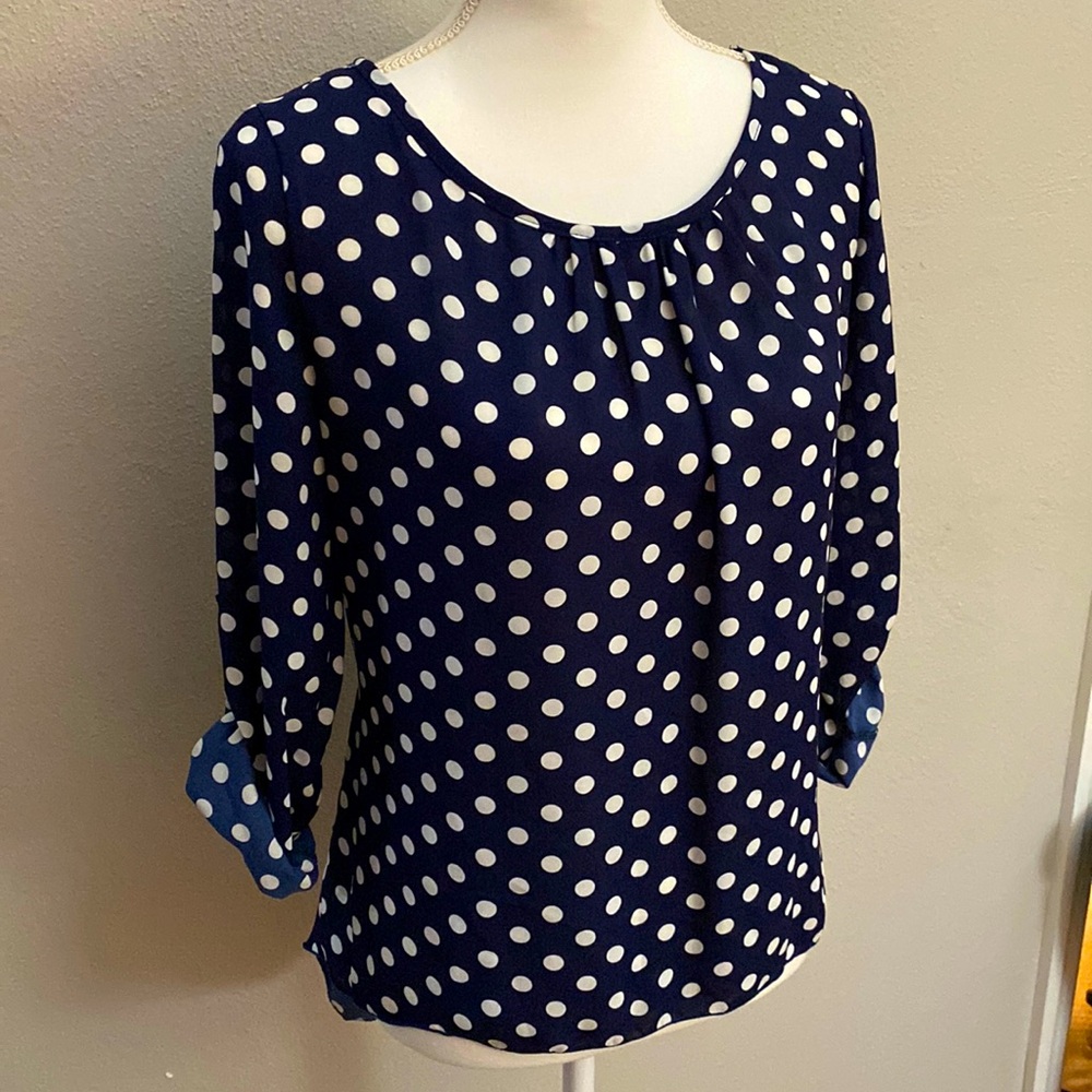Navy Blue Polka Dot Blouse